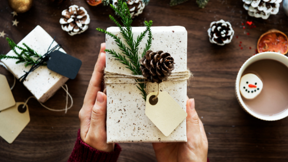 Rustic style wrapped Christmas gift.