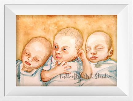 baby cousins watercolor portrait by Fallon Mento