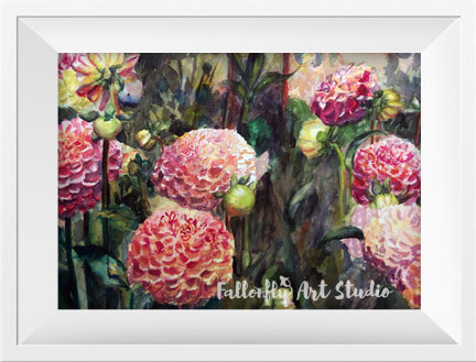 dahlia watercolor floral painting by Fallon Mento