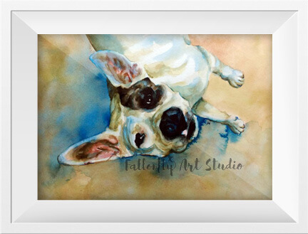 Rocky, dog watercolor pet portrait by Fallon Mento