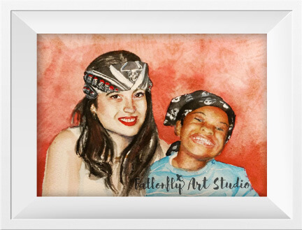 Regina and Moses, a mother and son watercolor portrait by Fallon Mento