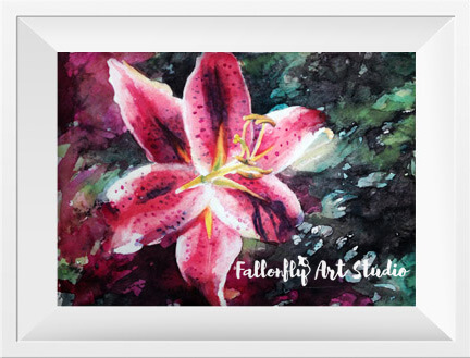 stargzer lily watercolor flower portrait by Fallon Mento